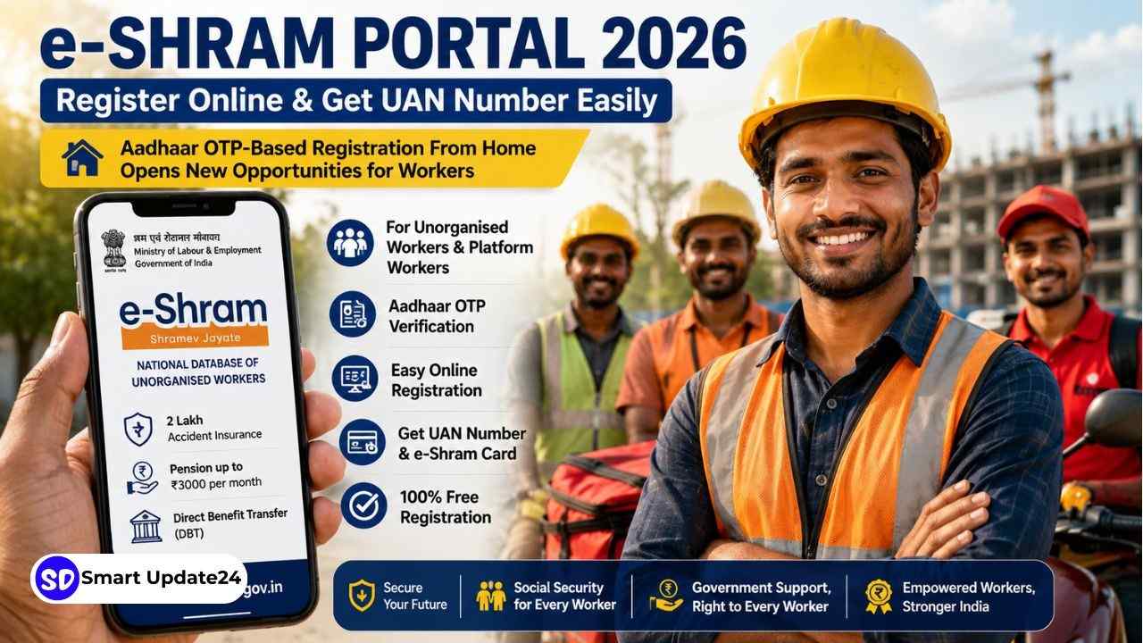 e-Shram Portal 2026: How Workers Can Register Online and Get UAN Number e-Shram Portal 2026