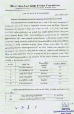 Bihar Assistant Professor Recruitment 2026